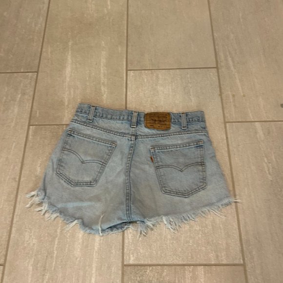 Levi's 505 High Rise Denim Shorts Distressed Light Blue Cuttoffs - Picture 3 of 6